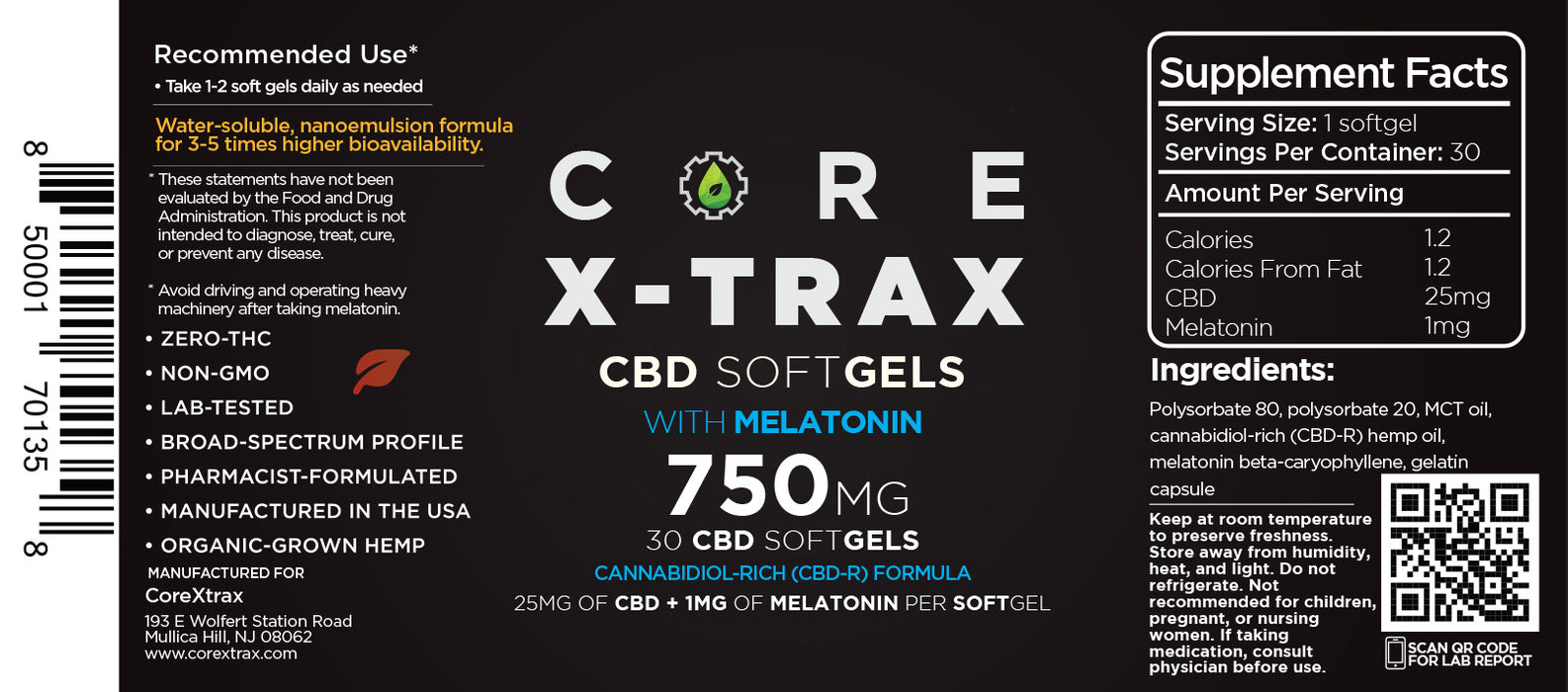 CoreXtrax CBD w/ Melatonin label