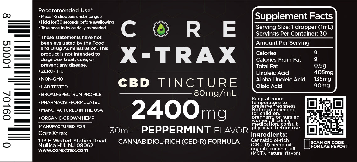 CoreXtrax CBD 2400mg Peppermint label