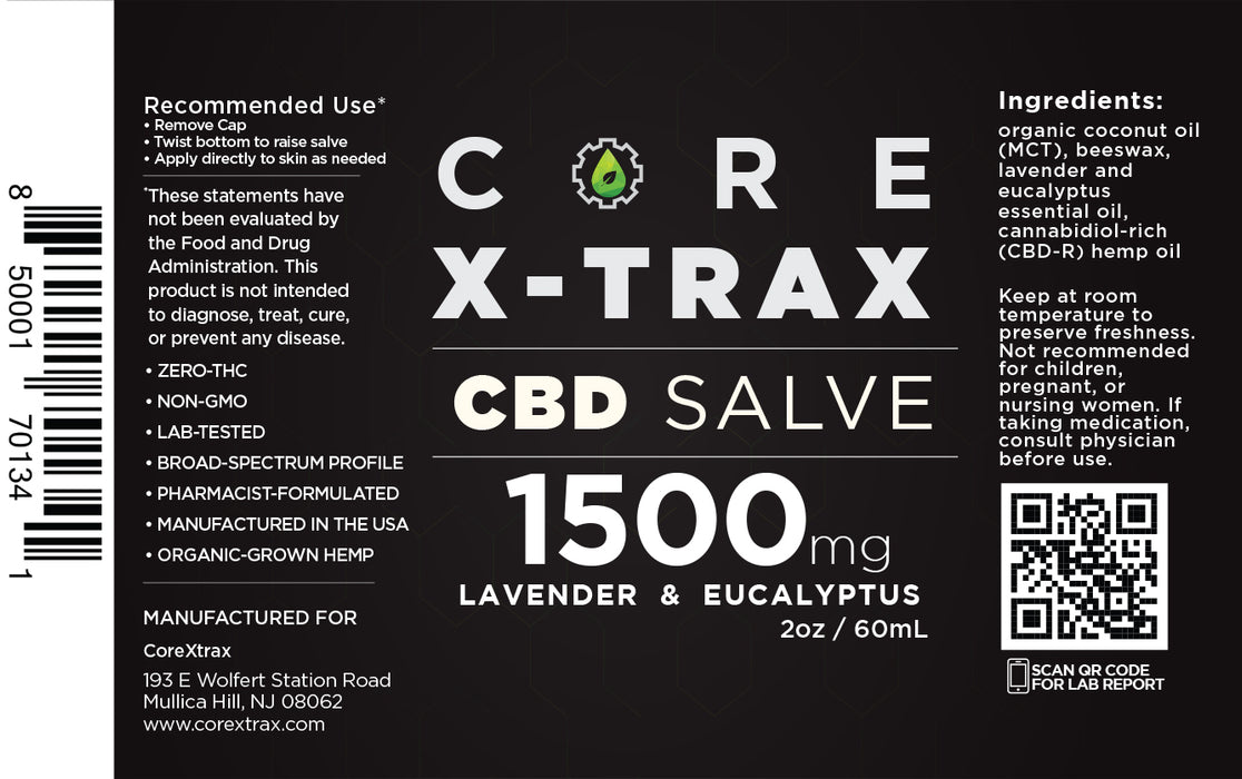 CoreXtrax CBD Salve 1500mg label